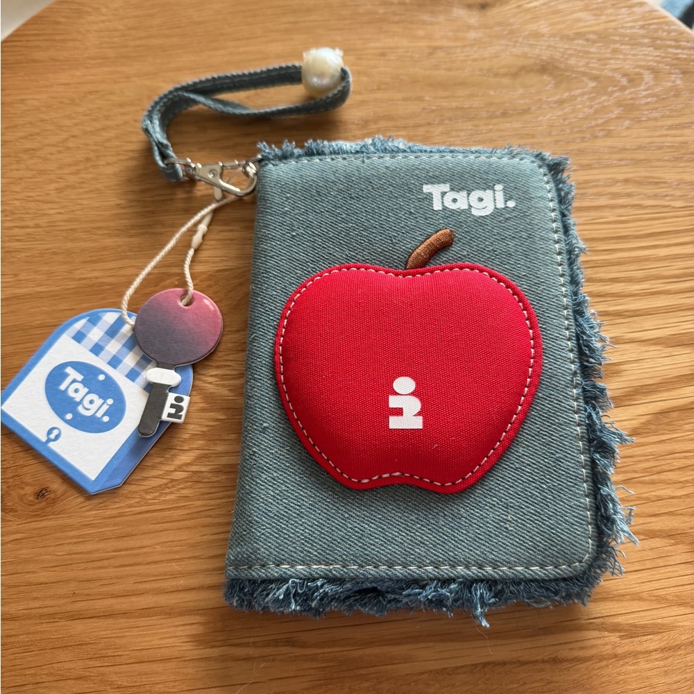Tagi Denim Passport Wallet with Red Apple Design New with tag